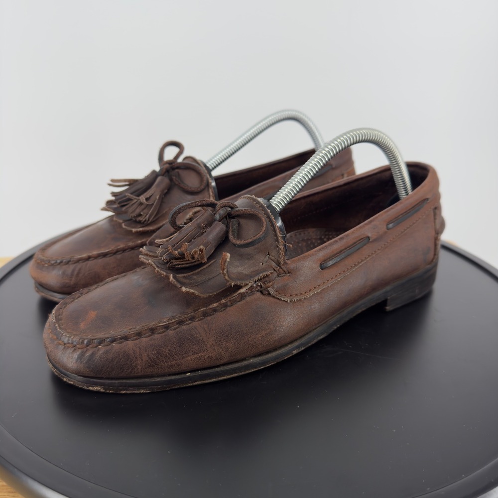 Cole Haan Country Mens Brown Leather Kiltie Tassel Loafers Memory Flex Handsewn